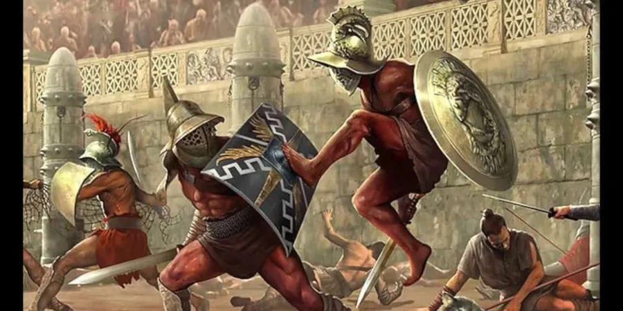 Trenujący gladiatorzy - jedno z najwcześniejszych zastosowań obciążonej piłki