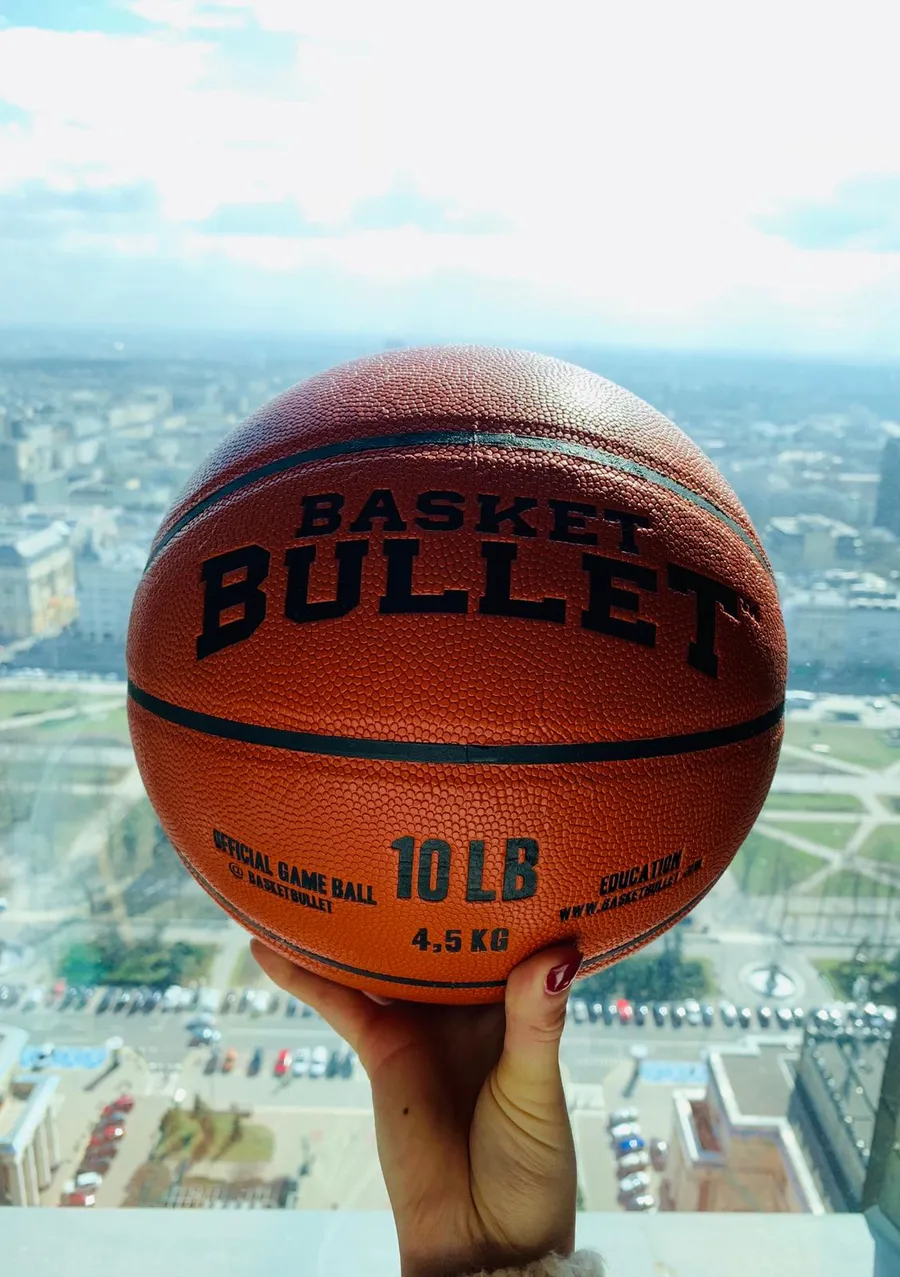 A Basket Bullet medicine ball in front of the Palace of Culture and Science in Warsaw